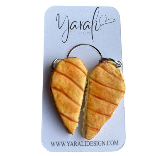 Friendship keyring heart sandwich ham cheese - Handmade - Clay