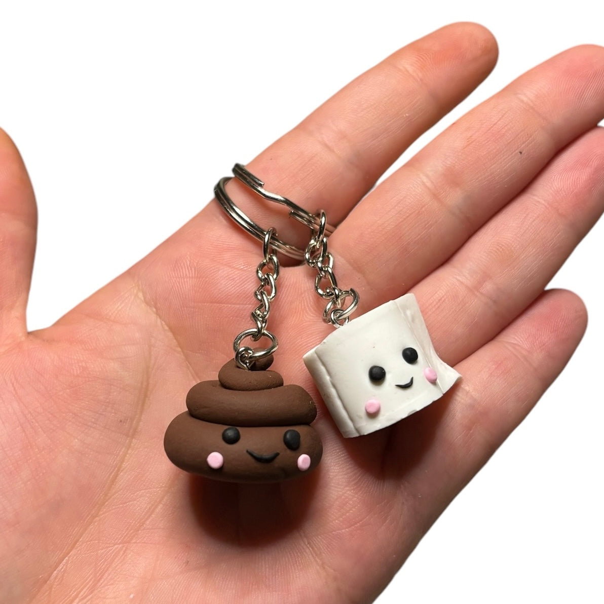 Poo and toilet paper - friendship keychain or magnet - Handmade - Clay