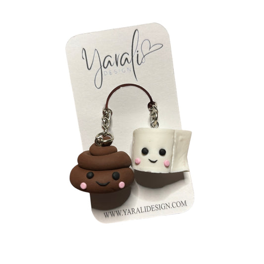 Poo and toilet paper - friendship keychain or magnet - Handmade - Clay